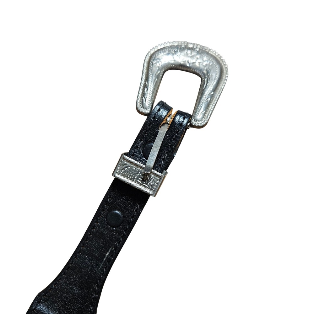 Brushy Creek Leather Western Belt 28‎ Woven Inlay Silver Engraved Buckle 4129